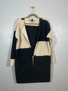 Henriette Steffensen Women One Size OS White Black Colorblock Fleece Cardigan